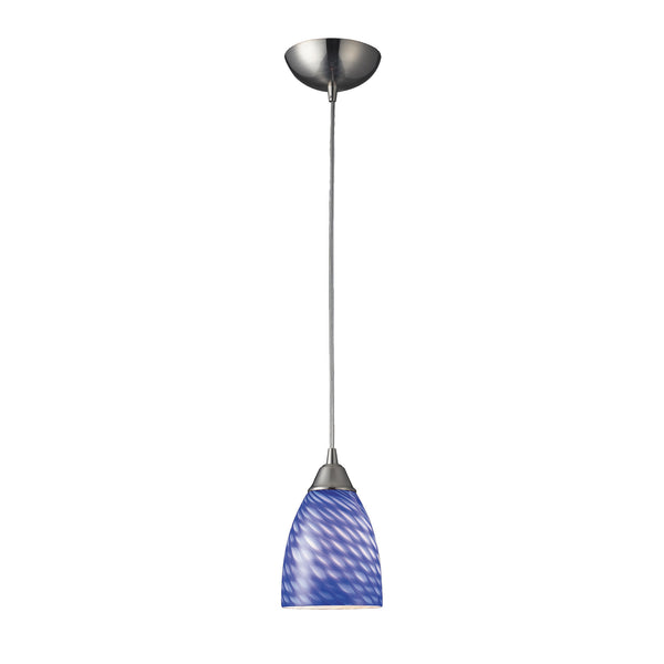 1 Light Pendant In Satin Nickel And Sapphire Glass
