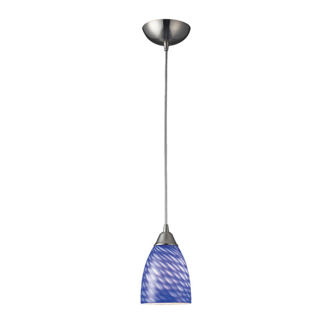 1 Light Pendant In Satin Nickel And Sapphire Glass