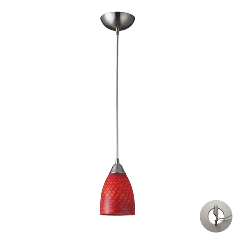 1 Light Pendant In Satin Nickel And Scarlet Red Glass Includes An Adapter Kit To Allow For Easy Conversion Of A Recessed Light To A Pendant