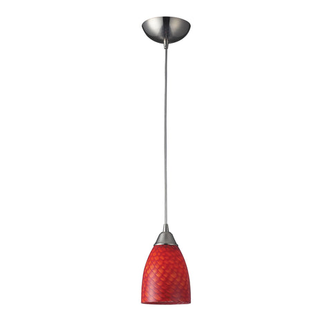 1 Light Pendant In Satin Nickel And Scarlet Red Glass