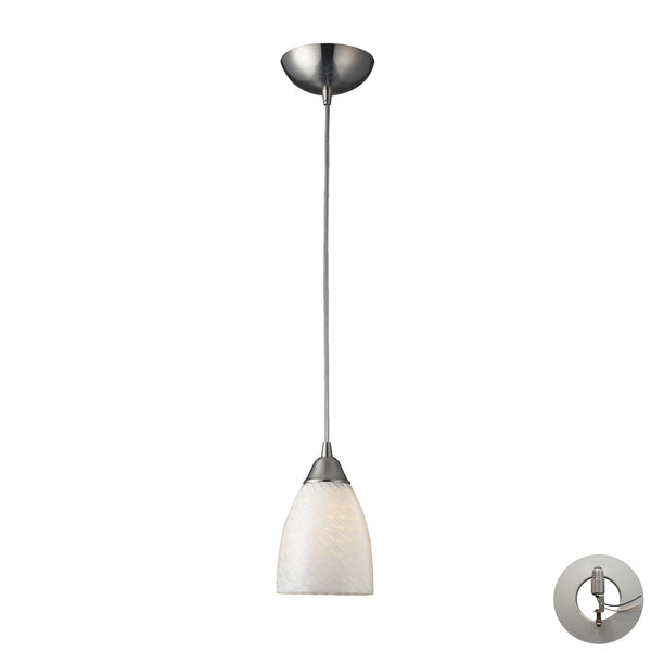 1 Light Pendant In Satin Nickel And White Swirl Glass Includes An Adapter Kit To Allow For Easy Conversion Of A Recessed Light To A Pendant