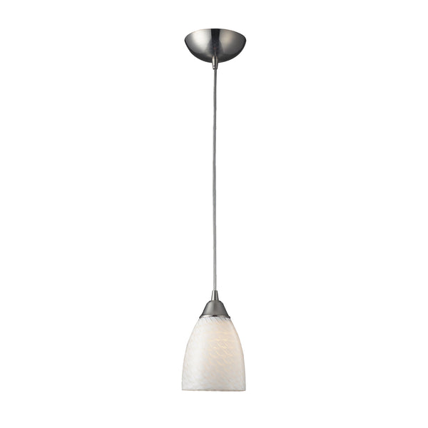 1 Light Pendant In Satin Nickel And White Swirl Glass