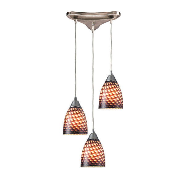 3 Light Pendant In Satin Nickel And Coco Glass