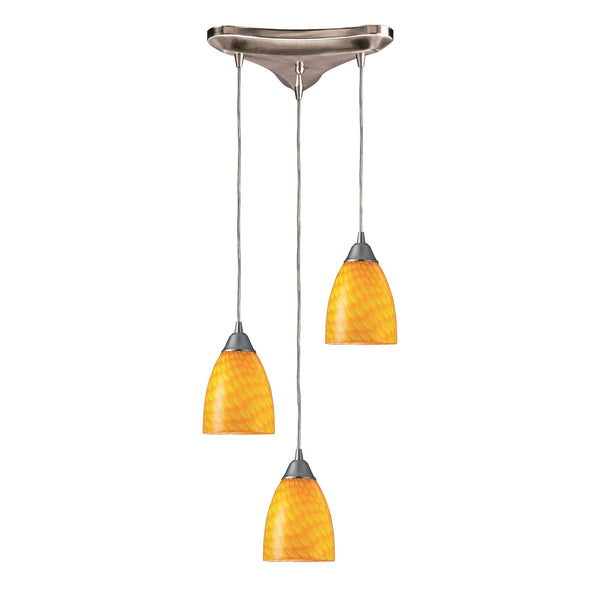 3 Light Pendant In Satin Nickel And Canary Glass