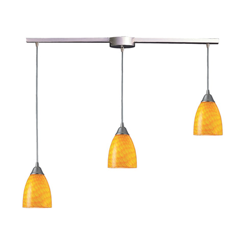 3 Light Pendant In Satin Nickel And Canary Glass