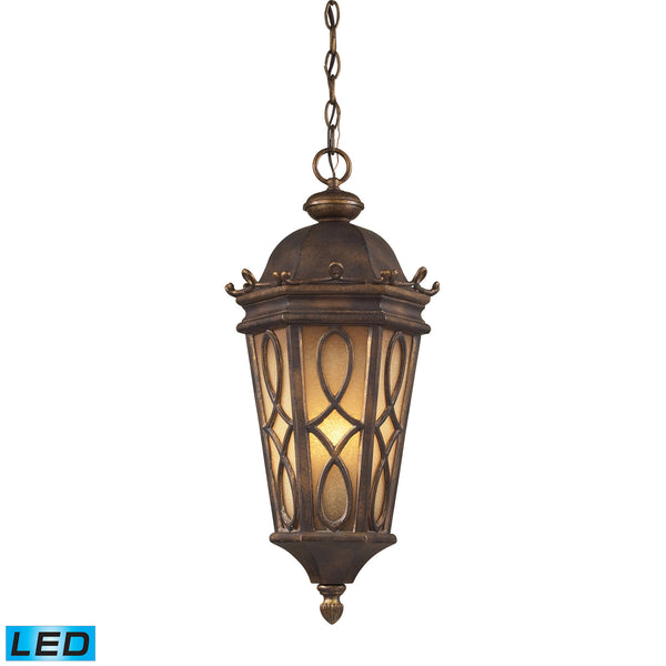 3 Light Outdoor Pendant In Hazlenut Bronze And  Amber Scavo Glass - LED, 800 Lumens (2400 Lumens Total) With Full Scale Dimming Range, 60 Watt (180 Watt Total)Equivalent , 120V Replaceable LED Bulb Included