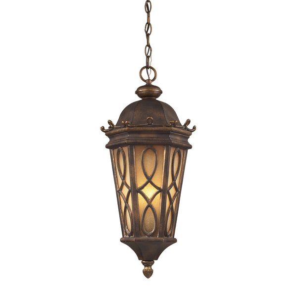 3 Light Outdoor Pendant In Hazlenut Bronze And  Amber Scavo Glass