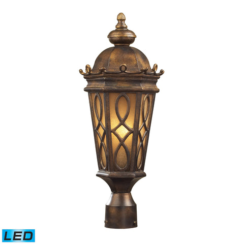 2 Light Post Light In Hazlenut Bronze And  Amber Scavo Glass - LED, 800 Lumens (1600 Lumens Total) With Full Scale Dimming Range, 60 Watt (120 Watt Total)Equivalent , 120V Replaceable LED Bulb Included