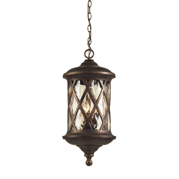 3 Light Outdoor Pendant In Hazlenut Bronze And Designer Water Glass