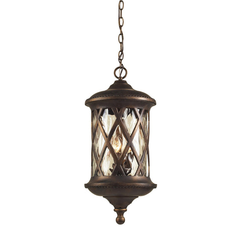 3 Light Outdoor Pendant In Hazlenut Bronze And Designer Water Glass