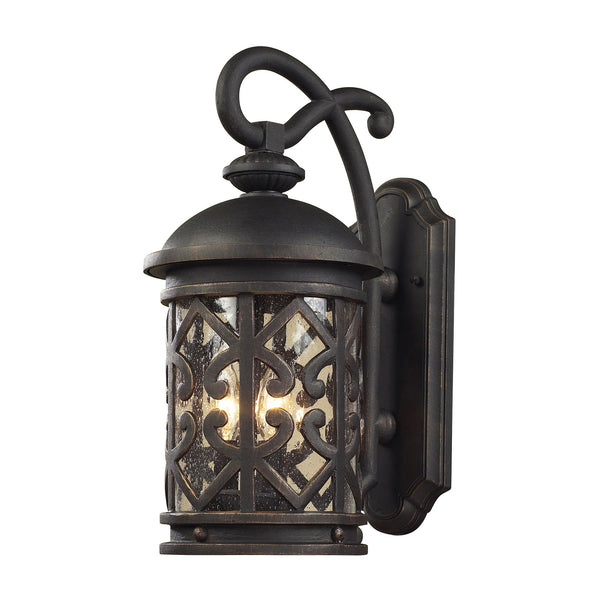 3 Light Outdoor Sconce In Weathered Charcoal And Clear Seeded Glass