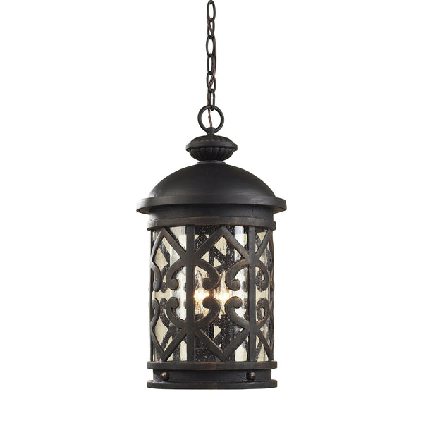 3 Light Outdoor Pendant  In Weathered Charcoal And Clear Seeded Glass