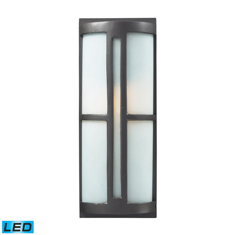 1- Light Outdoor Sconce In Graphite - LED Offering Up To 800 Lumens (60 Watt Equivalent) With Full Range Dimming. Includes An Easily Replaceable LED Bulb (120V).