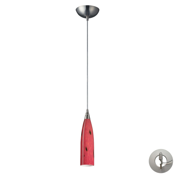 1 Light Pendant In Satin Nickel And Fire Red Glass Includes An Adapter Kit To Allow For Easy Conversion Of A Recessed Light To A Pendant