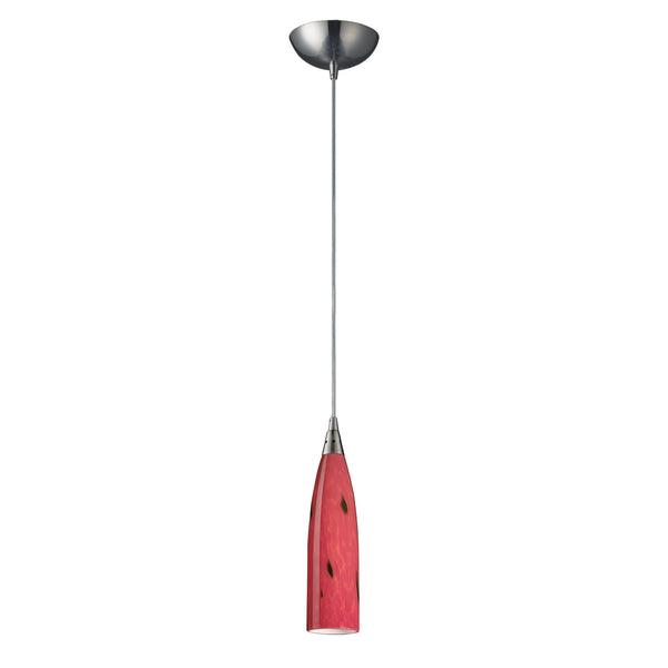 1 Light Pendant In Satin Nickel And Fire Red Glass - LED Offering Up To 300 Lumens (25 Watt Equivalent) With Full Range Dimming. Includes An Easily Replaceable LED Bulb (120V).