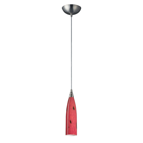 1 Light Pendant In Satin Nickel And Fire Red Glass - LED Offering Up To 300 Lumens (25 Watt Equivalent) With Full Range Dimming. Includes An Easily Replaceable LED Bulb (120V).