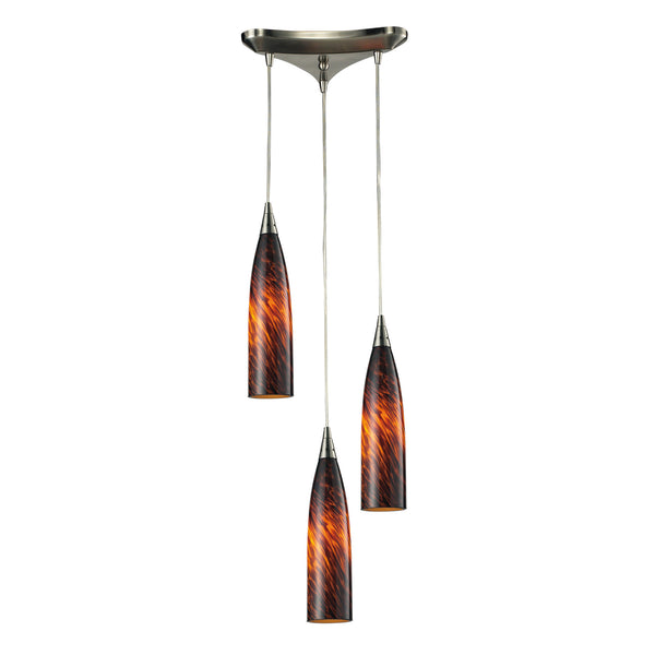 3 Light Pendant In Satin Nickel And Espresso Glass