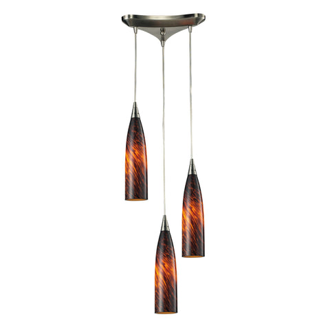 3 Light Pendant In Satin Nickel And Espresso Glass