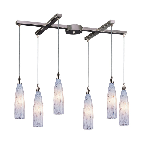 6 Light Pendant In Satin Nickel And Snow White Glass