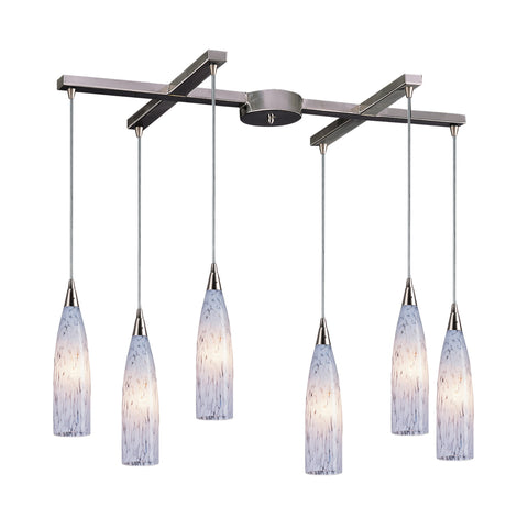 6 Light Pendant In Satin Nickel And Snow White Glass