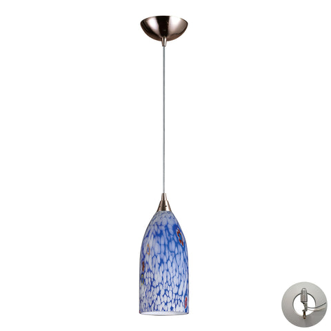 1 Light Pendant In Satin Nickel And Starlight Blue Glass Includes An Adapter Kit To Allow For Easy Conversion Of A Recessed Light To A Pendant