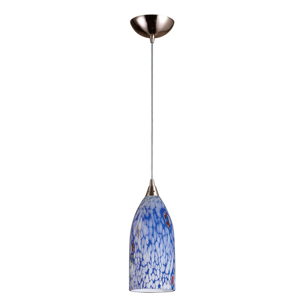1 Light Pendant In Satin Nickel And Starlight Blue Glass