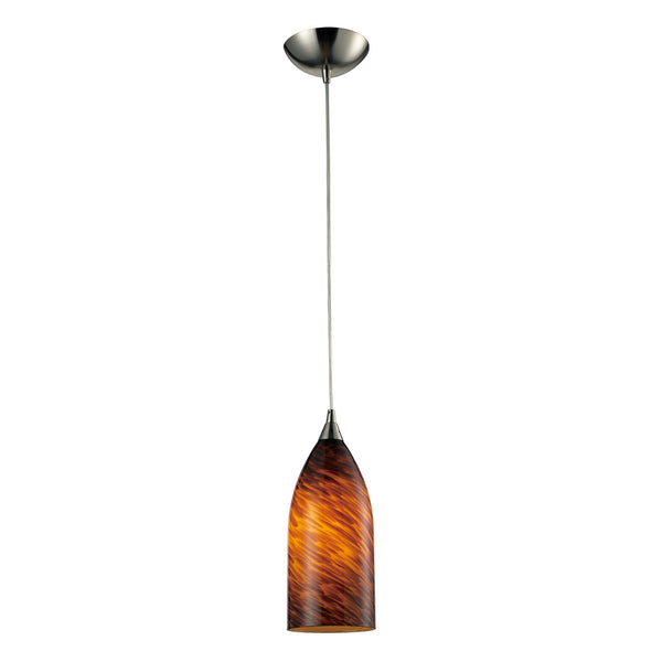 1 Light Pendant In Satin Nickel And Espresso Glass