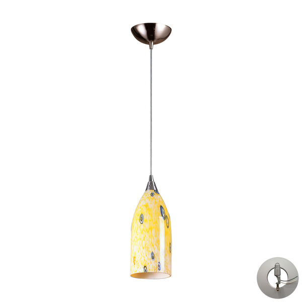 1 Light Pendant In Satin Nickel And Yellow Blaze Glass Includes An Adapter Kit To Allow For Easy Conversion Of A Recessed Light To A Pendant