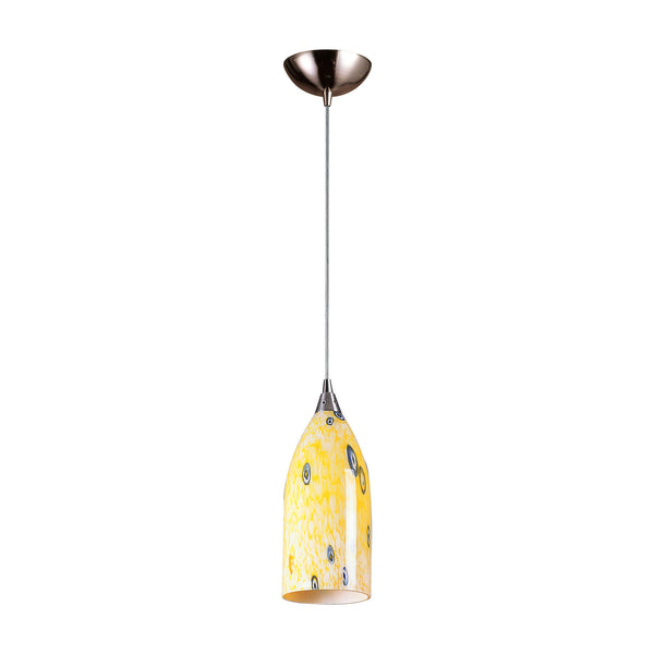 1 Light Pendant In Satin Nickel And Yellow Blaze Glass