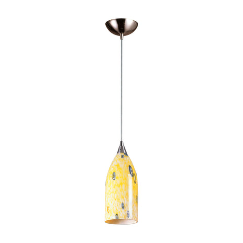 1 Light Pendant In Satin Nickel And Yellow Blaze Glass
