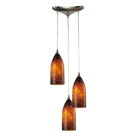 3 Light Pendant In Satin Nickel And Espresso Glass