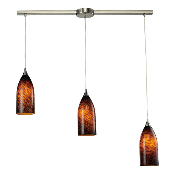 3 Light Pendant In Satin Nickel And Espresso Glass