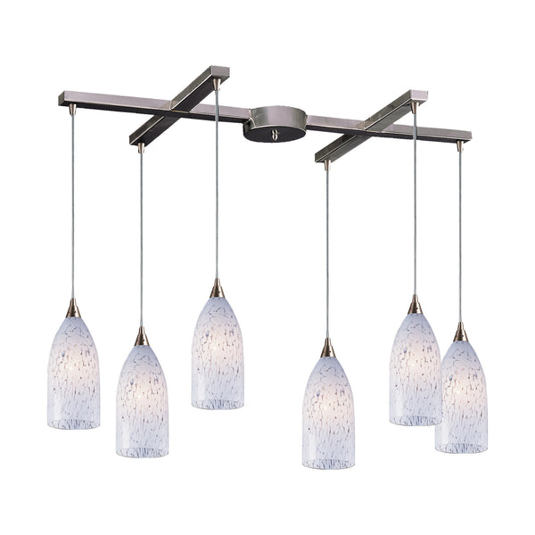 6 Light Pendant In Satin Nickel And Snow White Glass