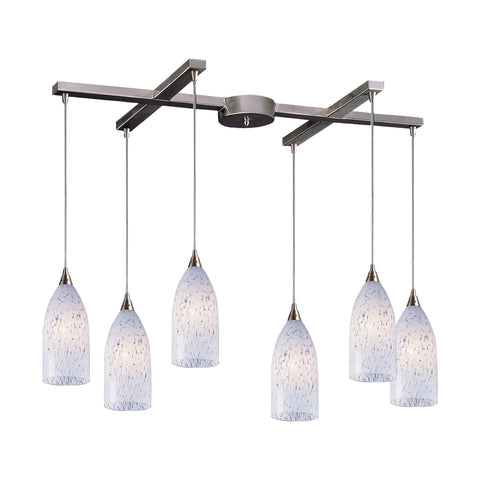 6 Light Pendant In Satin Nickel And Snow White Glass
