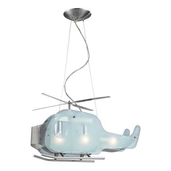 3 Light Helicopter Shaped Pendant In Satin Nickel