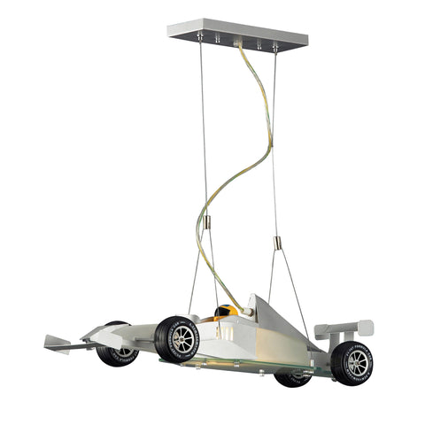 2 Light Race Car Pendant In Satin Nickel