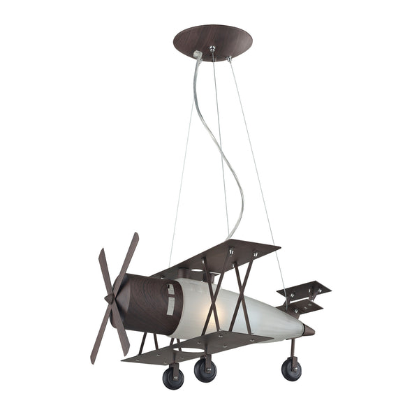 1 Light Biplane Fighter Pendant In Satin Nickel