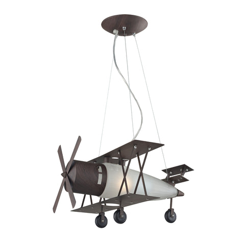 1 Light Biplane Fighter Pendant In Satin Nickel