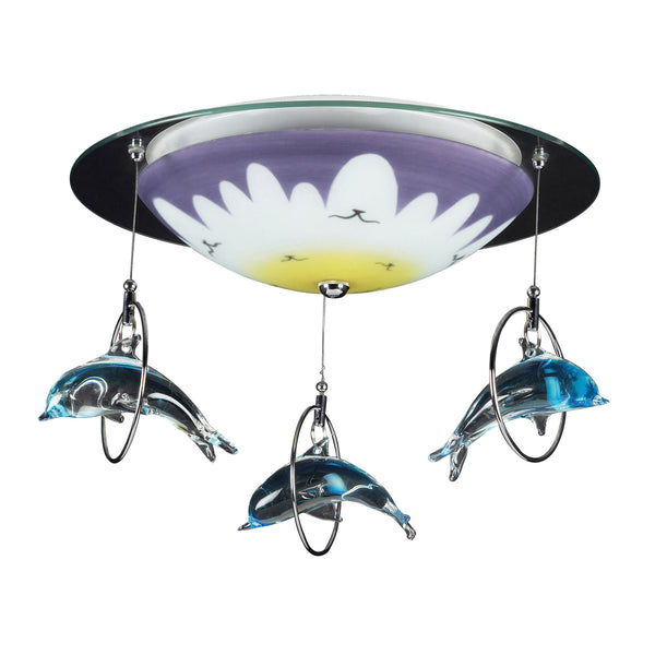 2 Light Dolphin Flush Mount In Satin Nickel