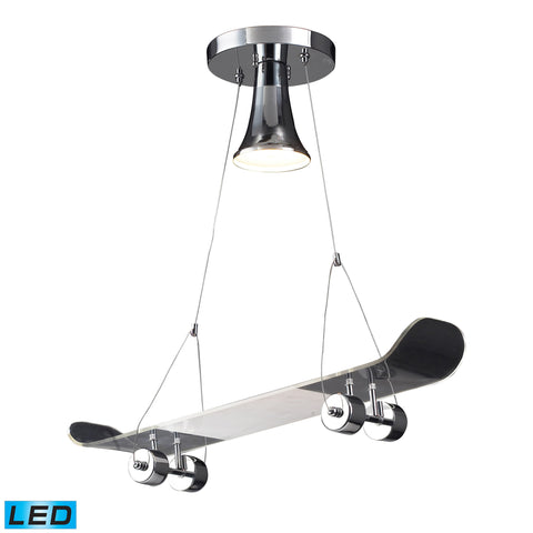 1 Light Skateboard Pendant In Chrome - LED Offering Up To 800 Lumens (60 Watt Equivalent) With Full Range Dimming. Includes An Easily Replaceable LED Bulb (120V).