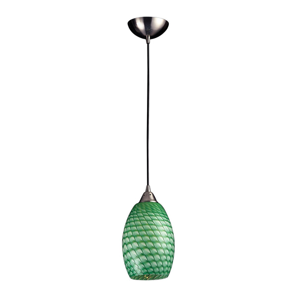 1 Light Pendant In Satin Nickel With Jade Glass