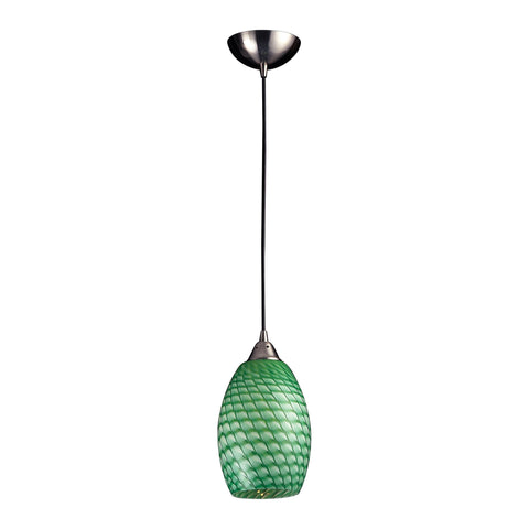 1 Light Pendant In Satin Nickel With Jade Glass