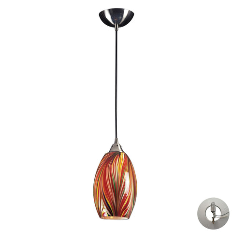 1 Light Pendant In Satin Nickel With Multi Colors Swirled Glass Includes An Adapter Kit To Allow For Easy Conversion Of A Recessed Light To A Pendant