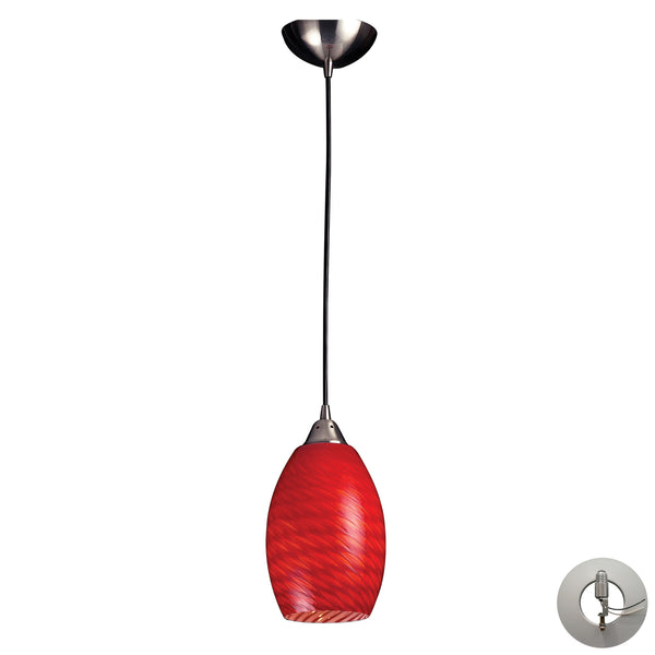 1 Light Pendant In Satin Nickel With Scarlet Red Glass Includes An Adapter Kit To Allow For Easy Conversion Of A Recessed Light To A Pendant