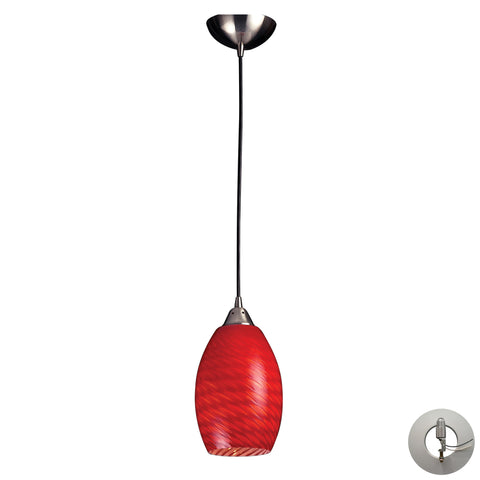 1 Light Pendant In Satin Nickel With Scarlet Red Glass Includes An Adapter Kit To Allow For Easy Conversion Of A Recessed Light To A Pendant