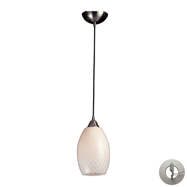 1 Light Pendant In Satin Nickel With White Swirl Glass Includes An Adapter Kit To Allow For Easy Conversion Of A Recessed Light To A Pendant