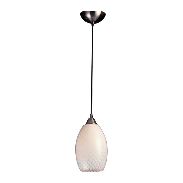 1 Light Pendant In Satin Nickel With White Swirl Glass