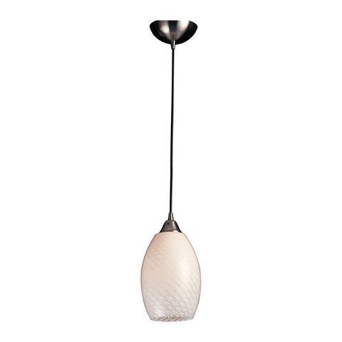 1 Light Pendant In Satin Nickel With White Swirl Glass