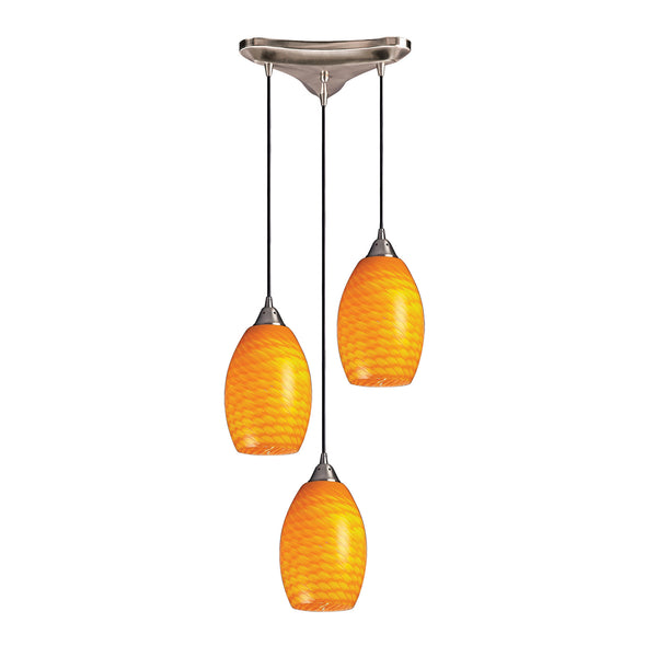 3 Light Pendant In Satin Nickel And Canary Glass