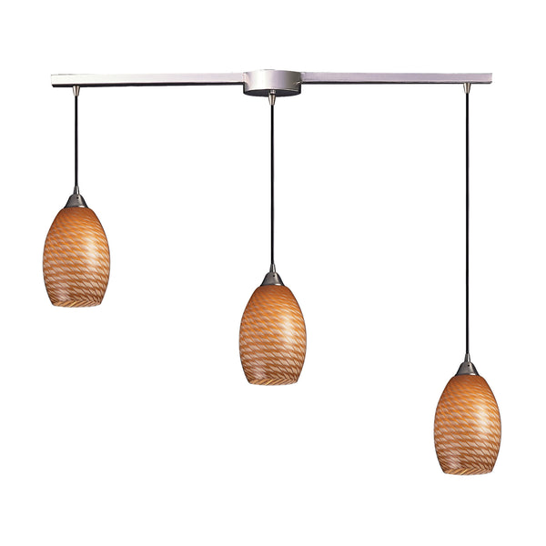 3 Light Pendant In Satin Nickel And Coco Glass
